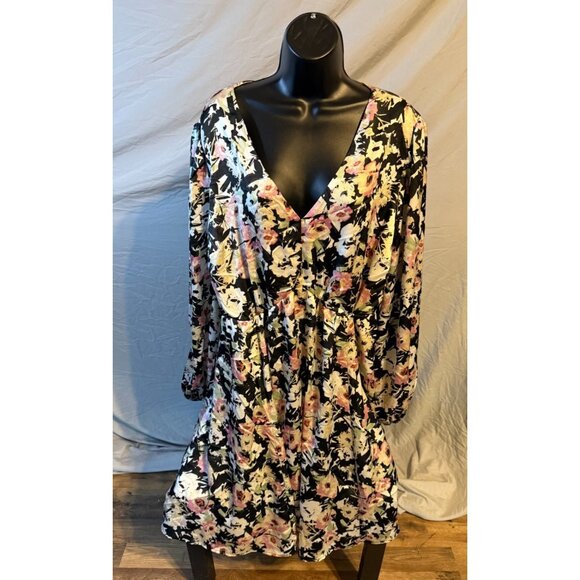 Torrid Floral Ruffle Party Dress Womens Plus Size 2 2X Fit Flare Long Sleeve - Picture 1 of 3